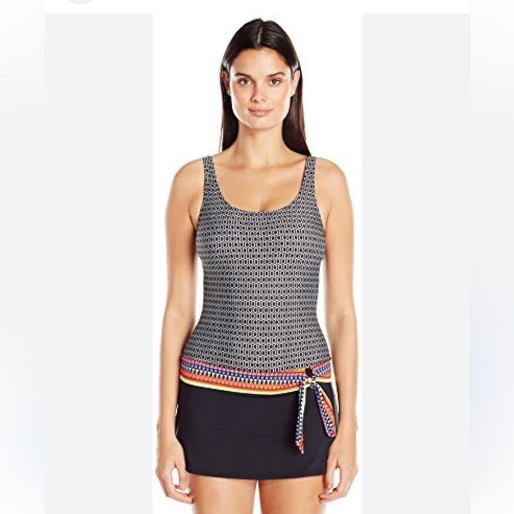 JAG chromatic geo over the shoulder padded swim dress one piece swimsuit small